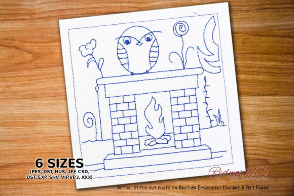 Fireplace with Owl Redwork: A Cozy Embroidery Review
