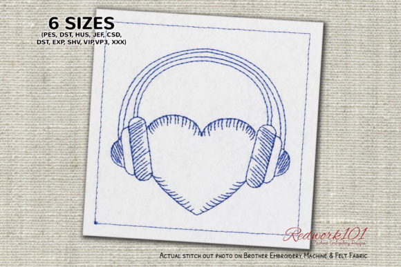 Headphones over Heart Shape Redwork Review