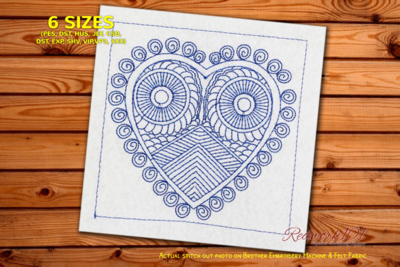 Heart Shape Mandala Owl Redwork